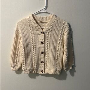 Source Unknown Cream Cable Knit Button-Front Kids Cardigan